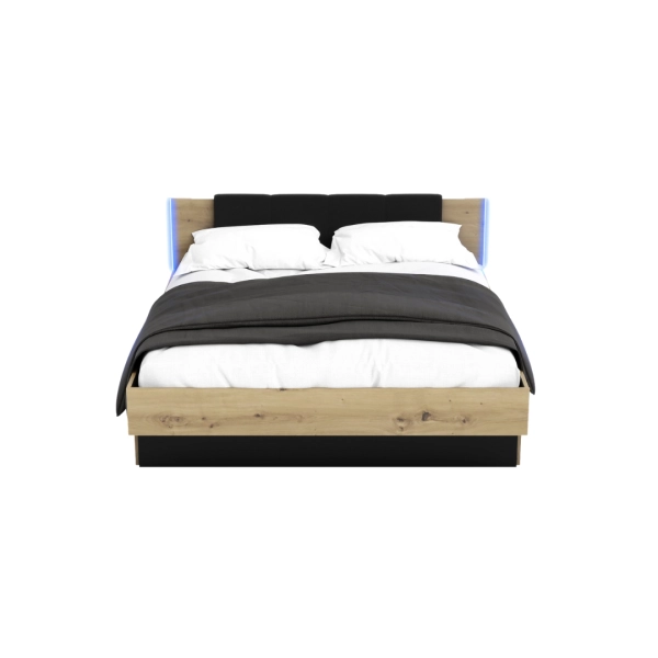 Łóżko Nowoczesne z Szufladami Do Sypialni Sypialniane Podwójne Tapicerowane Dąb Artisan Czarne Arkadia 02