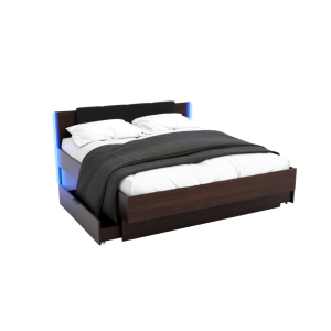 Łóżko Nowoczesne z Szufladami Do Sypialni Sypialniane Podwójne Tapicerowane Ciemne Wenge Drewno Arkadia 01