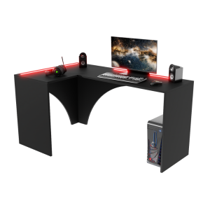 Biurko Gamingowe Komputerowe Narożne Obustronne Z Ledem Czarne Carbon 08