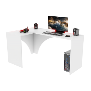 Biurko Gamingowe Komputerowe Narożne Obustronne Z Ledem Białe Carbon 05