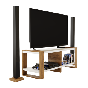 Ława Stolik Pod Telewizor TV Skandynawski Biały + Złoty Craft Niko RTV 03