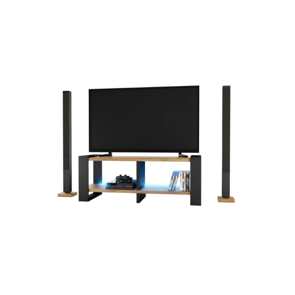 Ława Stolik Pod Telewizor TV Skandynawski Złoty Craft + Czarny LED Niko RTV 02