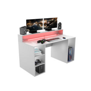 Biurko Gamingowe Komputerowe Duże Z Ledem Białe Enigma 04