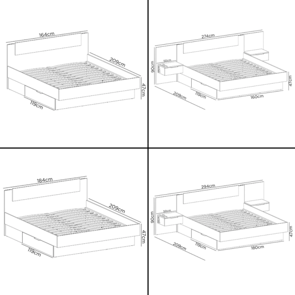 Łóżko Nowoczesne z Szufladami Do Sypialni Sypialniane Podwójne Tapicerowane Dąb Artisan Czarne Arkadia 05