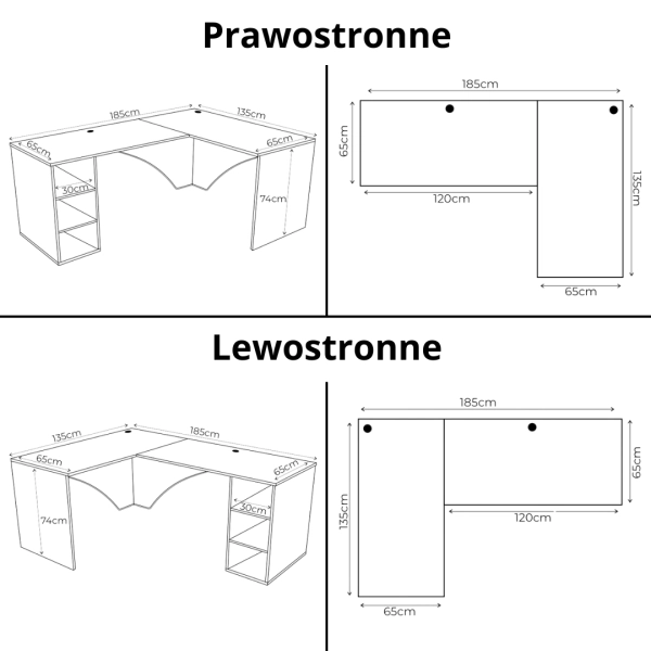 Biurko Gamingowe Komputerowe Narożne Podwójne Białe Carbon 01