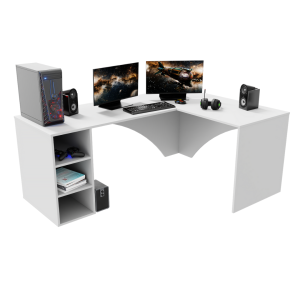 Biurko Gamingowe Komputerowe Narożne Podwójne Białe Carbon 02