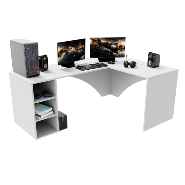 Biurko Gamingowe Komputerowe Narożne Podwójne Białe Carbon 02