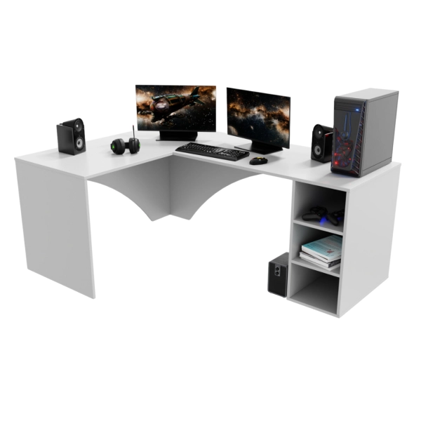 Biurko Gamingowe Komputerowe Narożne Podwójne Białe Carbon 04