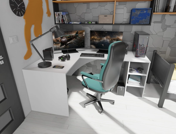 Biurko Gamingowe Komputerowe Narożne Podwójne Białe Carbon 06