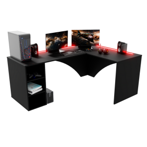 Biurko Gamingowe Komputerowe Narożne Podwójne Z Ledem Czarne Carbon 07