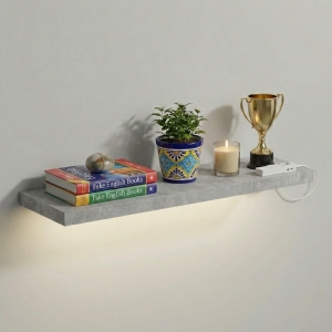 Półka Wisząca Ścienna do Pokoju Łazienki i Kuchni na Ścianę na Książki LED Beton Jasny Ula 02