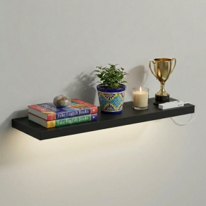 Półka Wisząca Ścienna do Pokoju Łazienki i Kuchni na Ścianę na Książki LED Czarna Ula 02