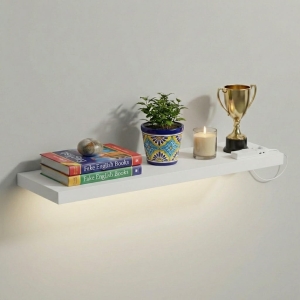 Półka Wisząca Ścienna do Pokoju Łazienki i Kuchni na Ścianę na Książki LED Biała Ula 02