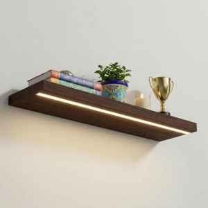 Półka Wisząca Ścienna do Pokoju Łazienki i Kuchni na Ścianę na Książki LED Wenge Ula 01