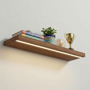 Półka Wisząca Ścienna do Pokoju Łazienki i Kuchni na Ścianę na Książki LED Orzech Ula 01