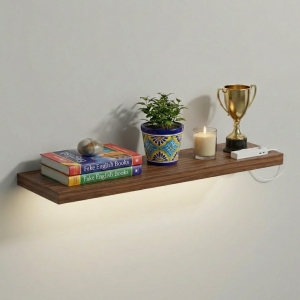 Półka Wisząca Ścienna do Pokoju Łazienki i Kuchni na Ścianę na Książki LED Orzech Ula 02