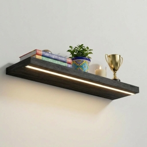 Półka Wisząca Ścienna do Pokoju Łazienki i Kuchni na Ścianę na Książki LED Czarny Onyx Ula 01