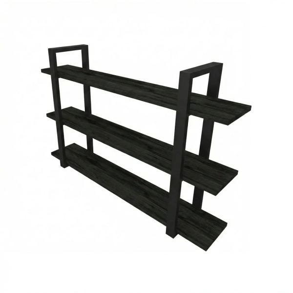 Półka Wisząca Potrójna Metalowa Ścienna do Pokoju Łazienki i Kuchni na Ścianę na Książki Czarny Onyx Artur 03