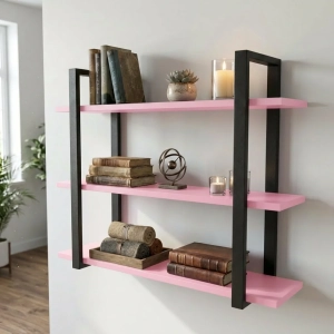 Półka Wisząca Potrójna Metalowa Ścienna do Pokoju Łazienki i Kuchni na Ścianę na Książki Różowy Artur 02