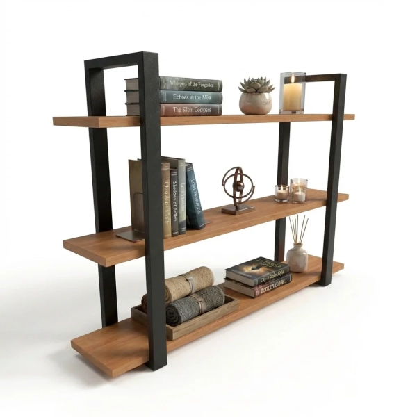 Półka Wisząca Potrójna Metalowa Ścienna do Pokoju Łazienki i Kuchni na Ścianę na Książki Olcha Artur 01