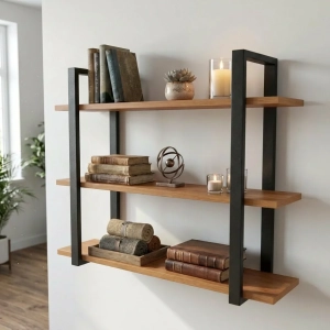 Półka Wisząca Potrójna Metalowa Ścienna do Pokoju Łazienki i Kuchni na Ścianę na Książki Olcha Artur 02