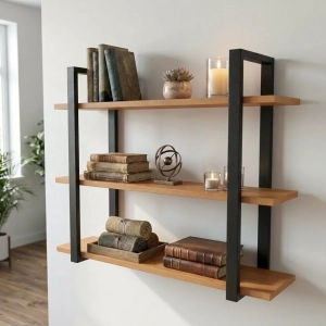 Półka Wisząca Potrójna Metalowa Ścienna do Pokoju Łazienki i Kuchni na Ścianę na Książki Buk Artur 02