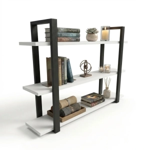 Półka Wisząca Potrójna Metalowa Ścienna do Pokoju Łazienki i Kuchni na Ścianę na Książki Biała Artur 01