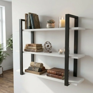 Półka Wisząca Potrójna Metalowa Ścienna do Pokoju Łazienki i Kuchni na Ścianę na Książki Biała Artur 02