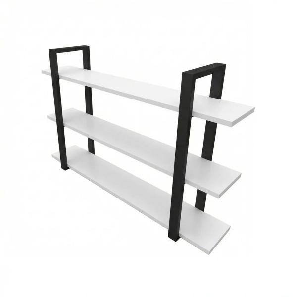 Półka Wisząca Potrójna Metalowa Ścienna do Pokoju Łazienki i Kuchni na Ścianę na Książki Biała Artur 03