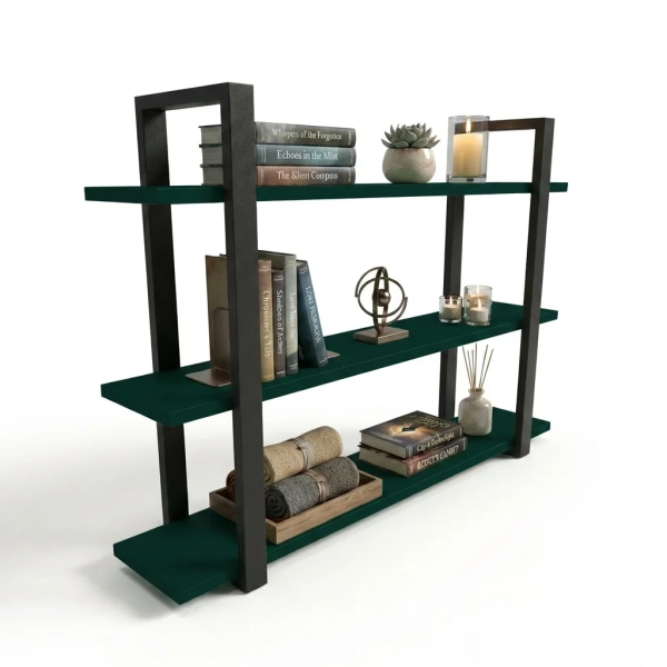 Półka Wisząca Potrójna Metalowa Ścienna do Pokoju Łazienki i Kuchni na Ścianę na Książki Zielony Artur 01