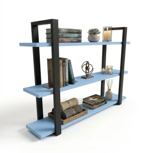 Półka Wisząca Potrójna Metalowa Ścienna do Pokoju Łazienki i Kuchni na Ścianę na Książki Niebieski Artur 01