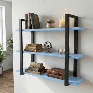 Półka Wisząca Potrójna Metalowa Ścienna do Pokoju Łazienki i Kuchni na Ścianę na Książki Niebieski Artur 02