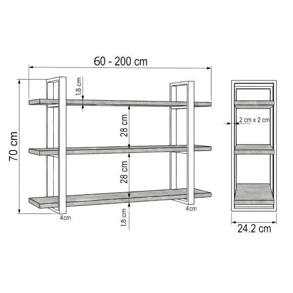 Półka Wisząca Potrójna Metalowa Ścienna do Pokoju Łazienki i Kuchni na Ścianę na Książki Kaszmir Artur 04